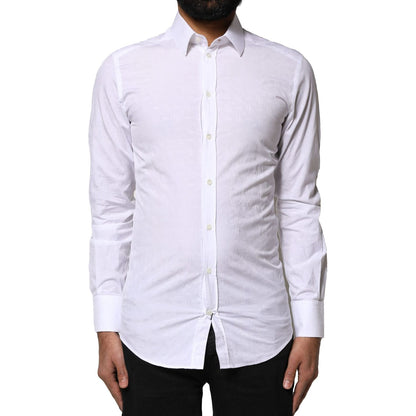 Dolce & Gabbana White GOLD Cotton Long Sleeves Dress Shirt