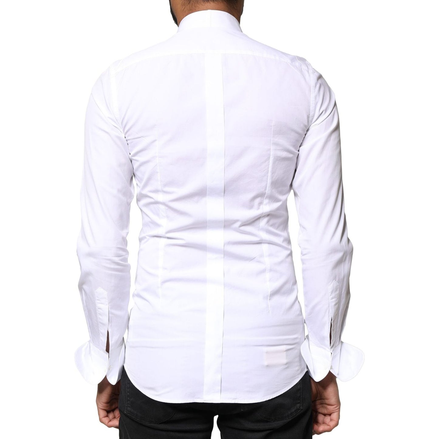Dolce & Gabbana White GOLD Cotton Poplin Bib Formal Men Dress Shirt