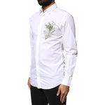 Dolce & Gabbana White Cotton Peacock Feather GOLD Formal Shirt TSH86343-38