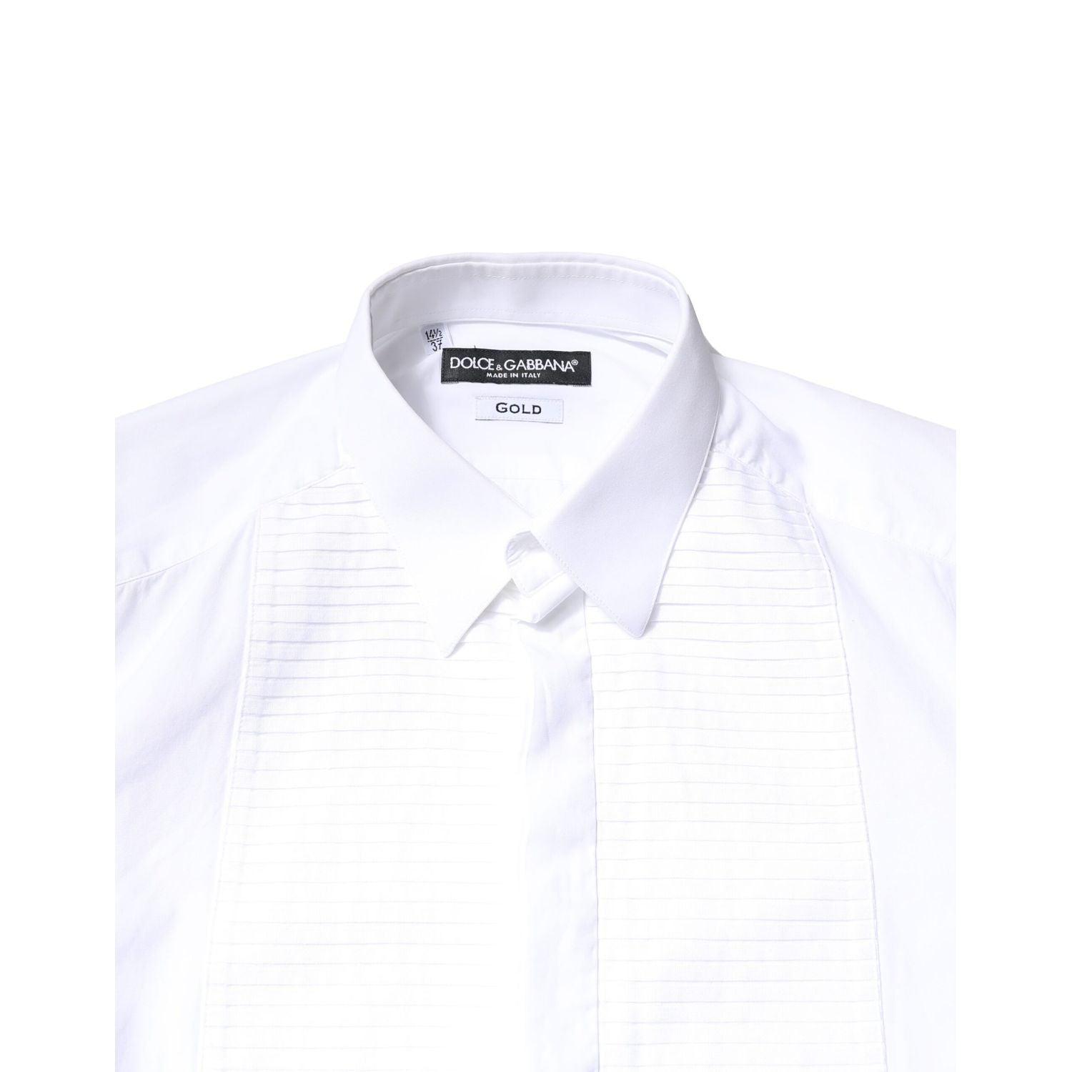 Dolce & Gabbana White GOLD Cotton Poplin Bib Men Dress Shirt