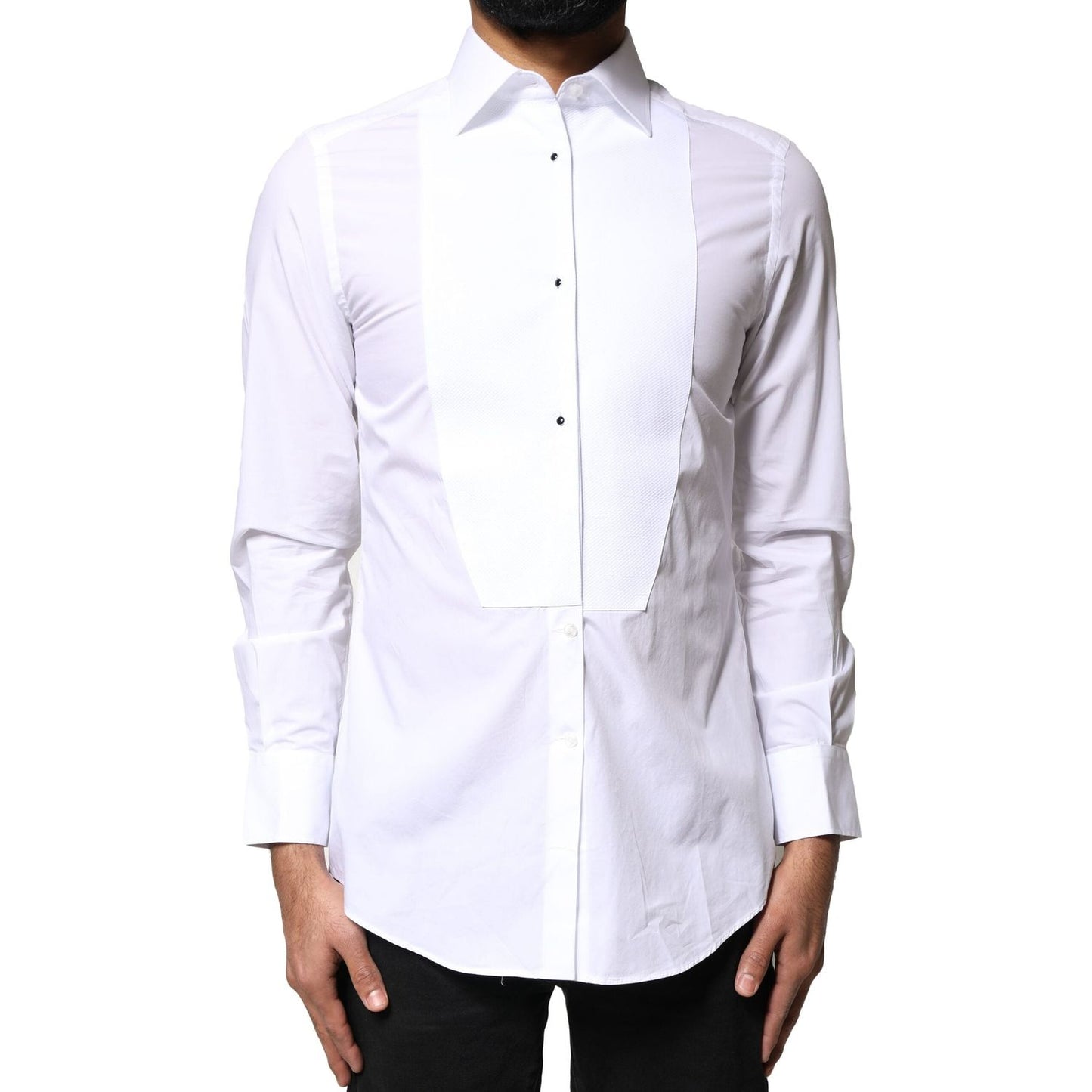 Dolce & Gabbana White Cotton Poplin Bib Formal Dress Shirt TSH86513-40