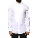 Dolce & Gabbana White GOLD Cotton Poplin Bib Formal Men Dress Shirt TSH90181-37