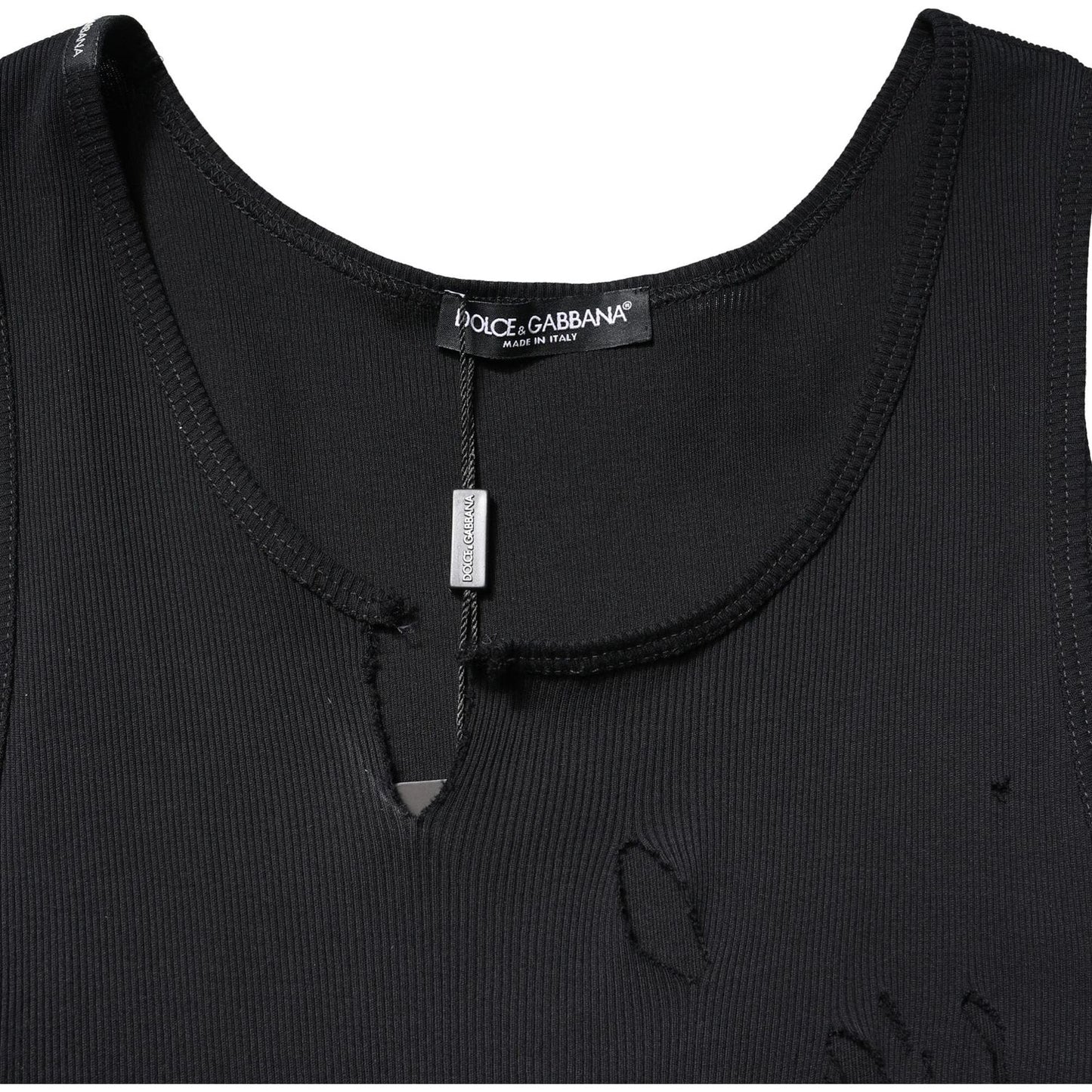 Dolce & Gabbana Black Cotton Rip Style Sleeveless Men Tank T-shirt TSH87451-52