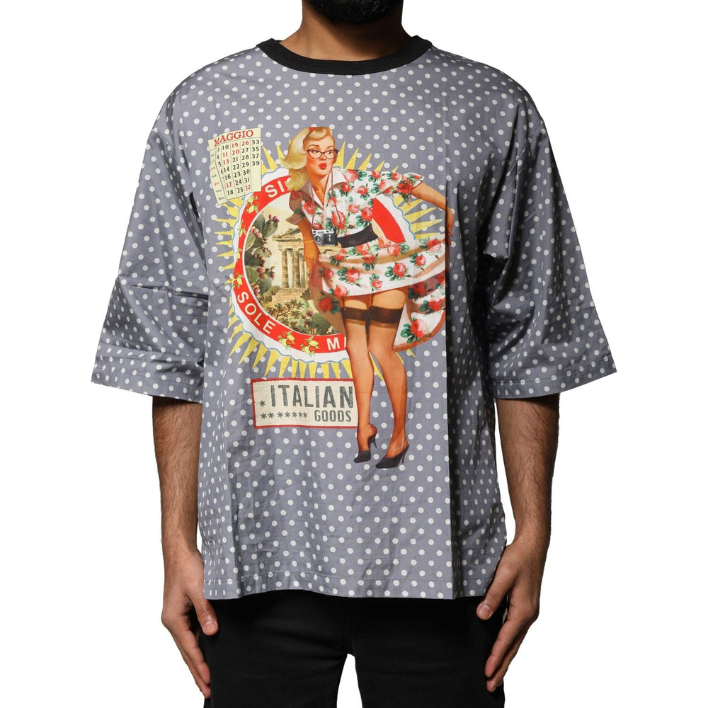 Dolce & Gabbana Gray Polka Dot Pin-Up Print Crew Neck T-shirt TSH87745-48