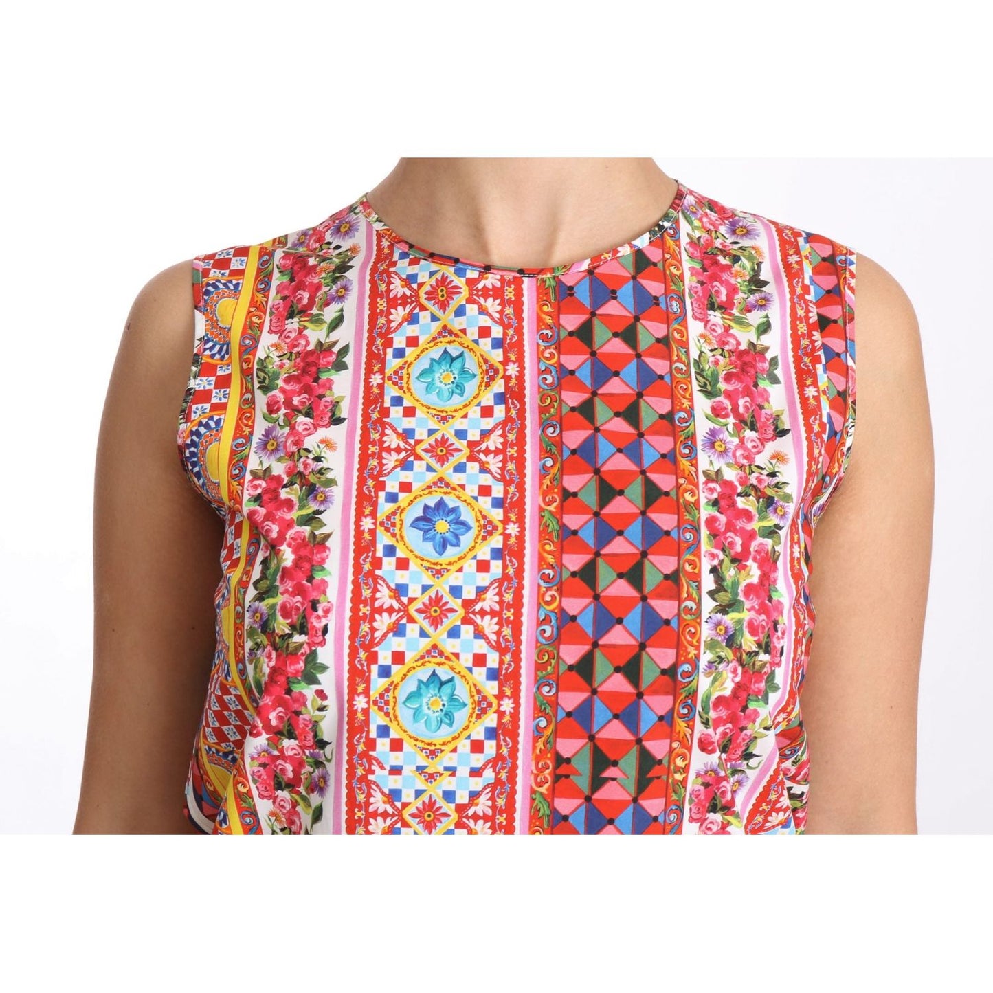 Dolce & Gabbana Carretto Print Pure Cotton Tank Top Floral Blouse TSH3138-44