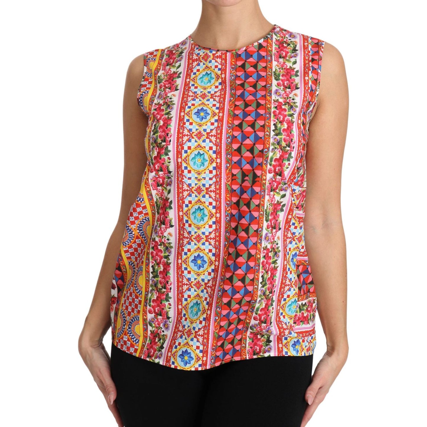 Dolce & Gabbana Carretto Print Pure Cotton Tank Top Floral Blouse TSH3138-44