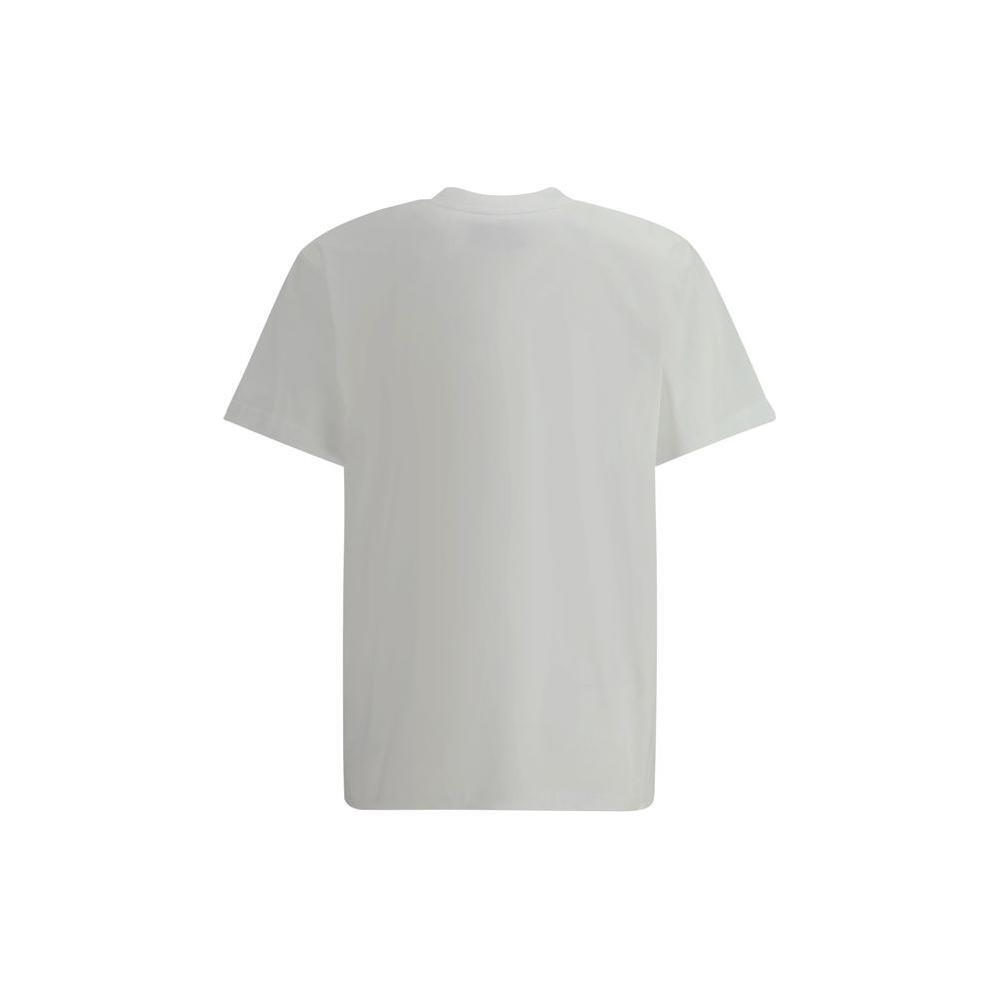 Back view of Moschino T-shirt in white cotton for SS25, features ribbed crew neck and regular fit, showcasing minimalist design.