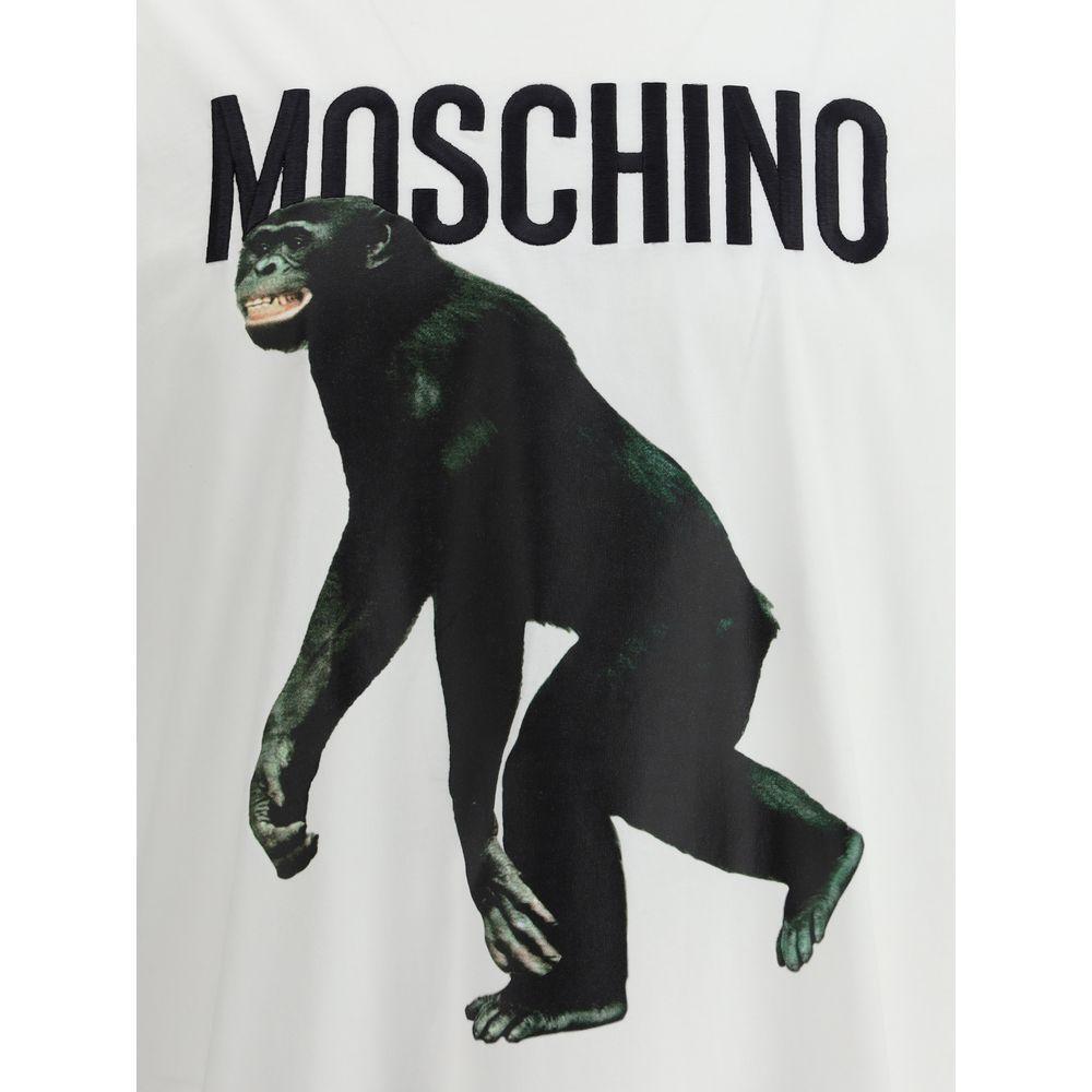 Moschino T-shirt featuring a playful monkey graphic and the iconic monogram on a white cotton fabric, perfect for a casual yet distinctive look.