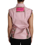 Dolce & Gabbana Pink Zippered Lamb Sleeveless Vest Leather Jacket TSH3200-40