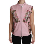 Dolce & Gabbana Pink Zippered Lamb Sleeveless Vest Leather Jacket TSH3200-40
