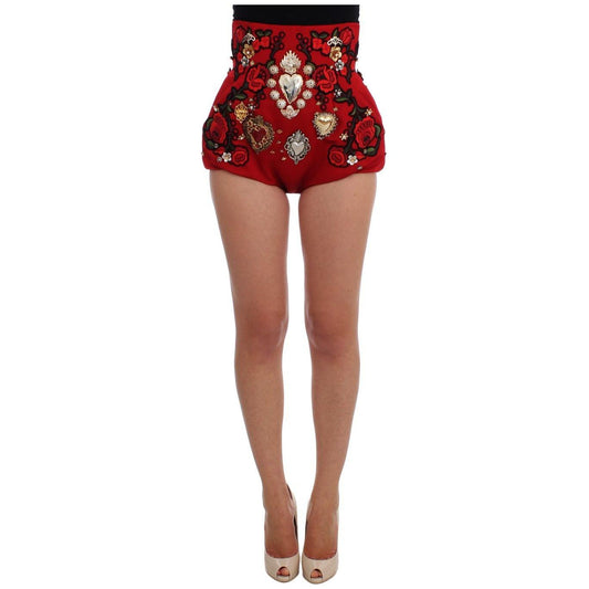 Dolce & Gabbana Red Silk Crystal Roses Shorts SIG20119-3