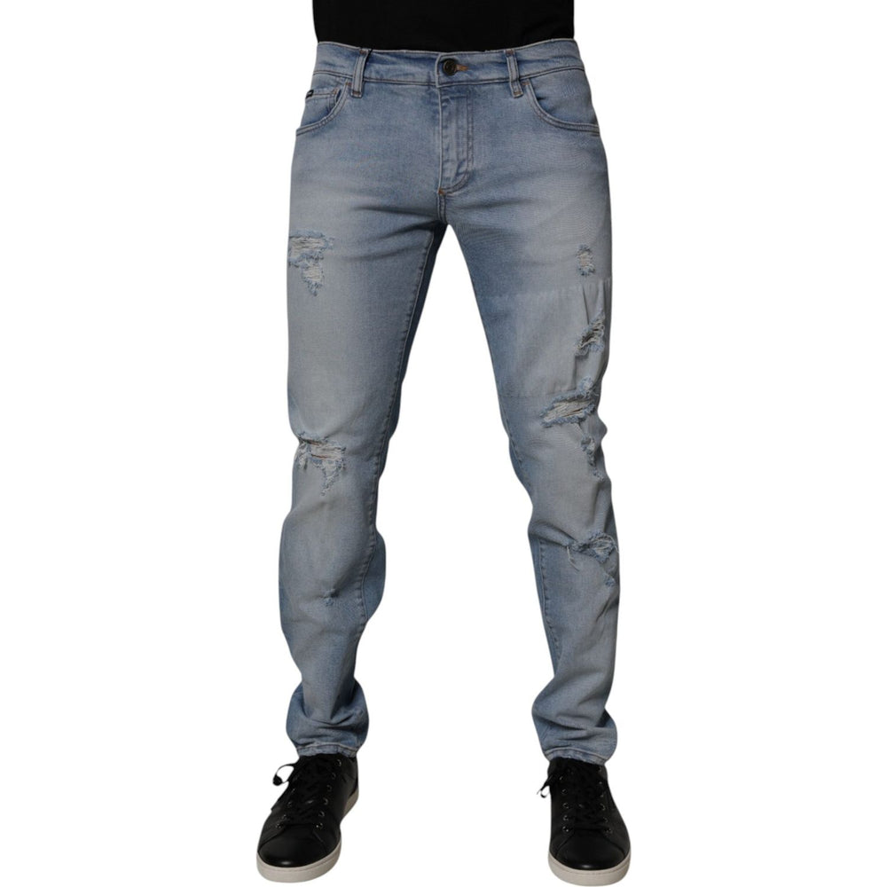 Dolce & Gabbana Blue Tattered Cotton Skinny Men Denim Jeans PAN75210-50