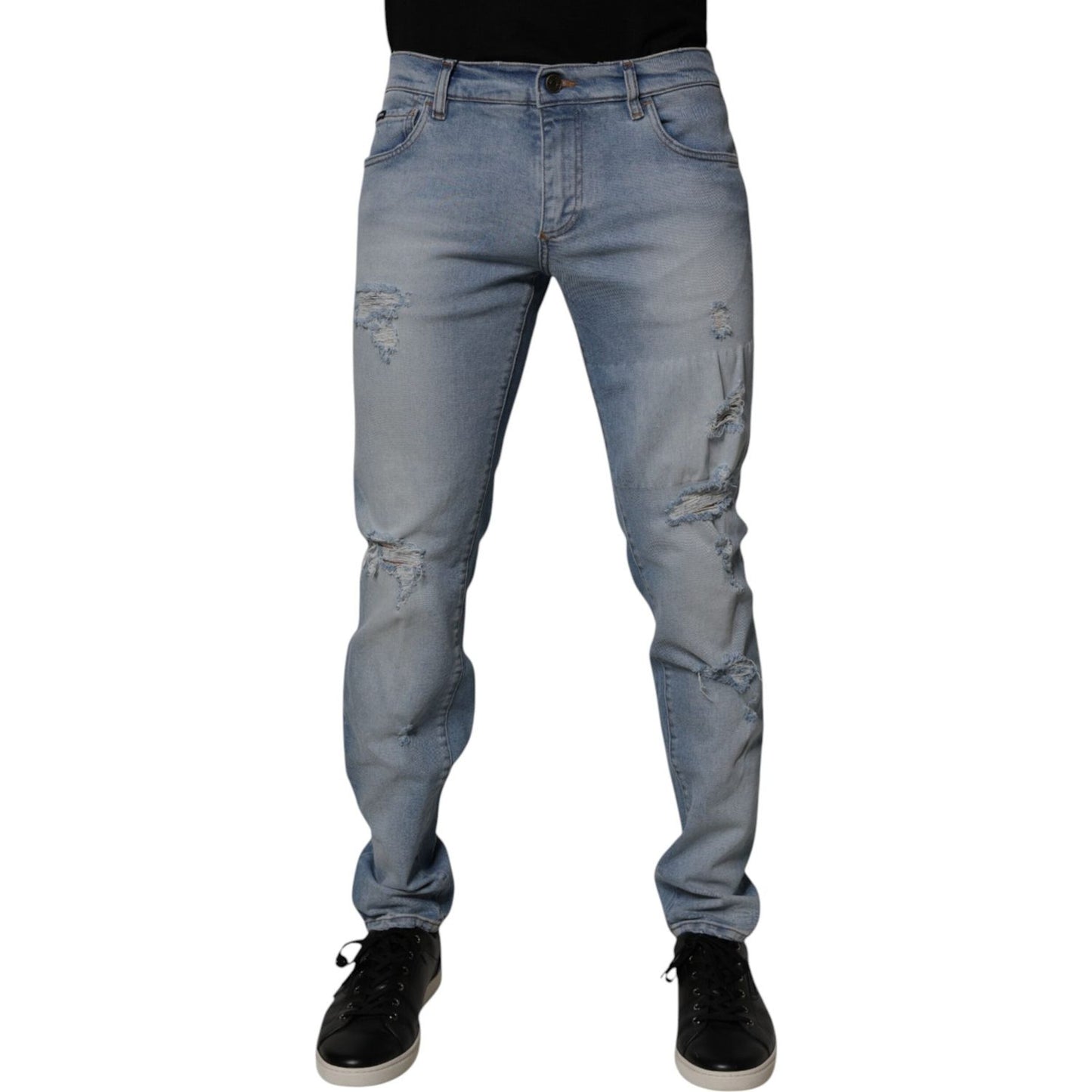 Dolce & Gabbana Blue Tattered Cotton Skinny Men Denim Jeans PAN75210-50