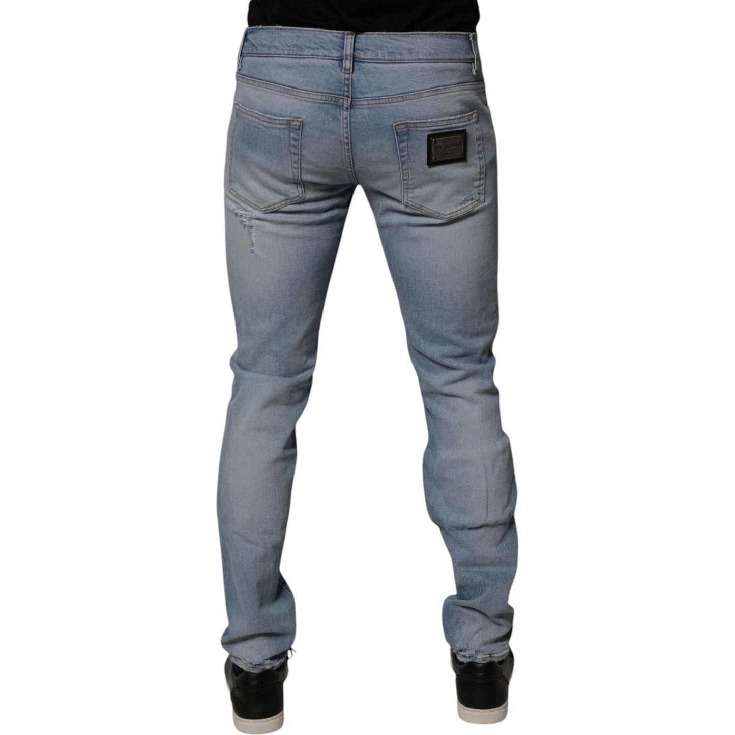 Dolce & Gabbana Blue Tattered Cotton Skinny Men Denim Jeans PAN75210-50