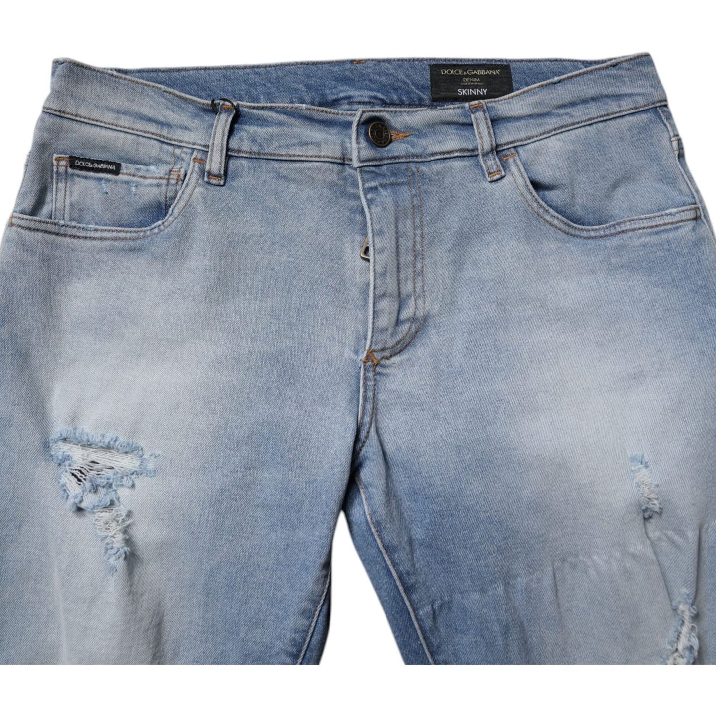 Dolce & Gabbana Blue Tattered Cotton Skinny Men Denim Jeans PAN75210-50