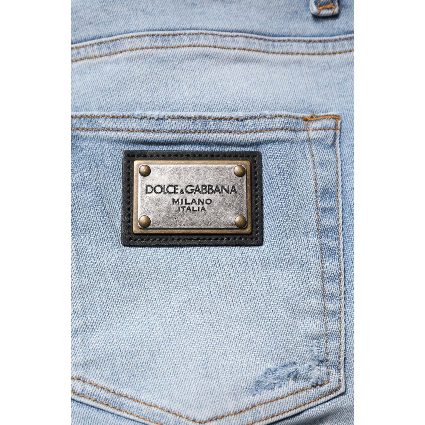 Dolce & Gabbana Blue Tattered Cotton Skinny Men Denim Jeans PAN75210-50