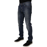 Dolce & Gabbana Dark Blue Cotton Leather Skinny Denim Jeans PAN75258-50