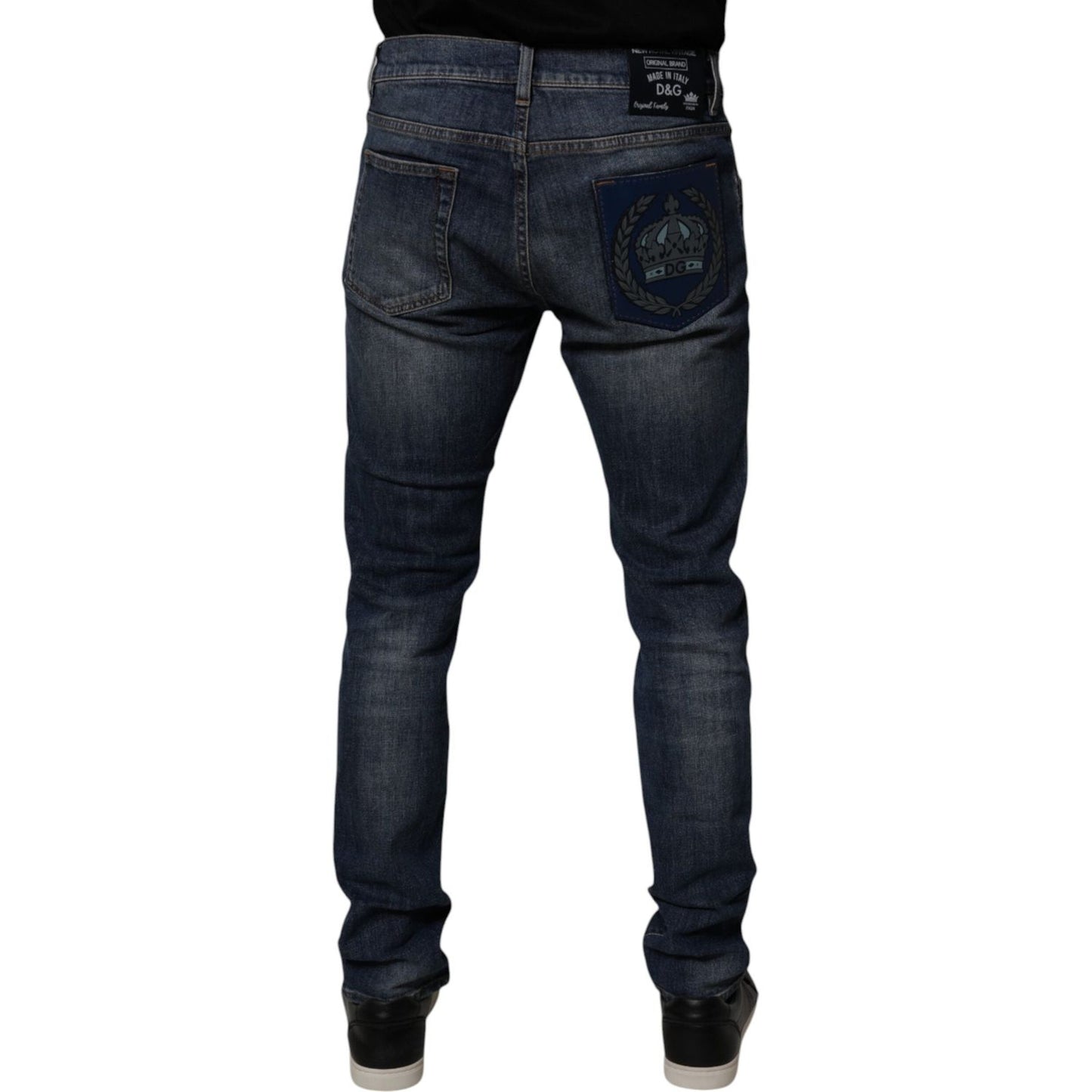 Dolce & Gabbana Dark Blue Cotton Leather Skinny Denim Jeans PAN75258-50