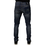 Dolce & Gabbana Dark Blue Cotton Leather Skinny Denim Jeans PAN75258-50