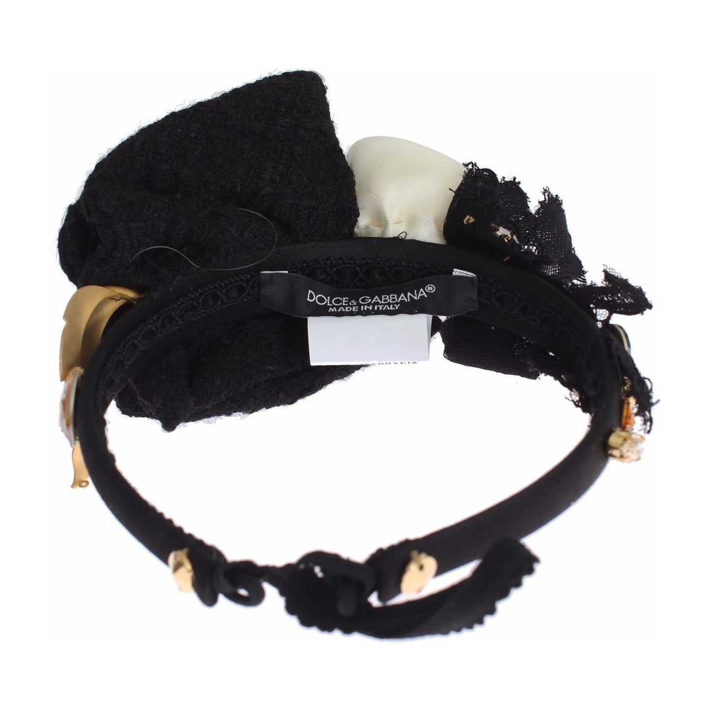 Dolce & Gabbana Diadem Headband Tiara White Rose Crystal Hair Gold SIG19569