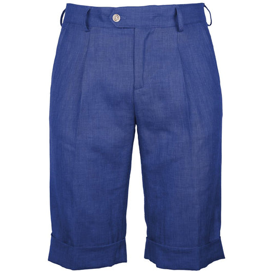 Made in Italy Blue Linen Short by Loro Piana with dart design, 4 pockets, and button zip fastening.