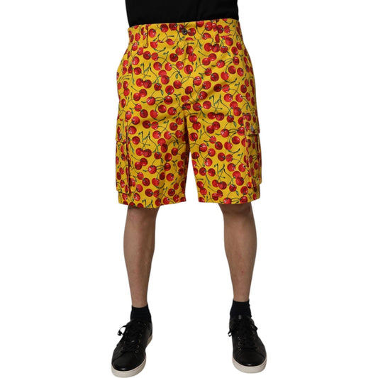 Dolce & Gabbana Yellow Cherry Print Cotton Men Bermuda Shorts PAN75743-48