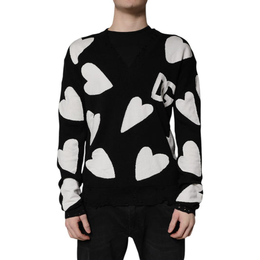 Dolce & Gabbana Black Hearts Silk Crew Neck Pullover Sweater TSH90062-48