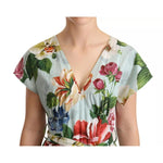 Dolce & Gabbana Green Floral Short Sleeves Cotton V-neck Dress DR281061#2-38