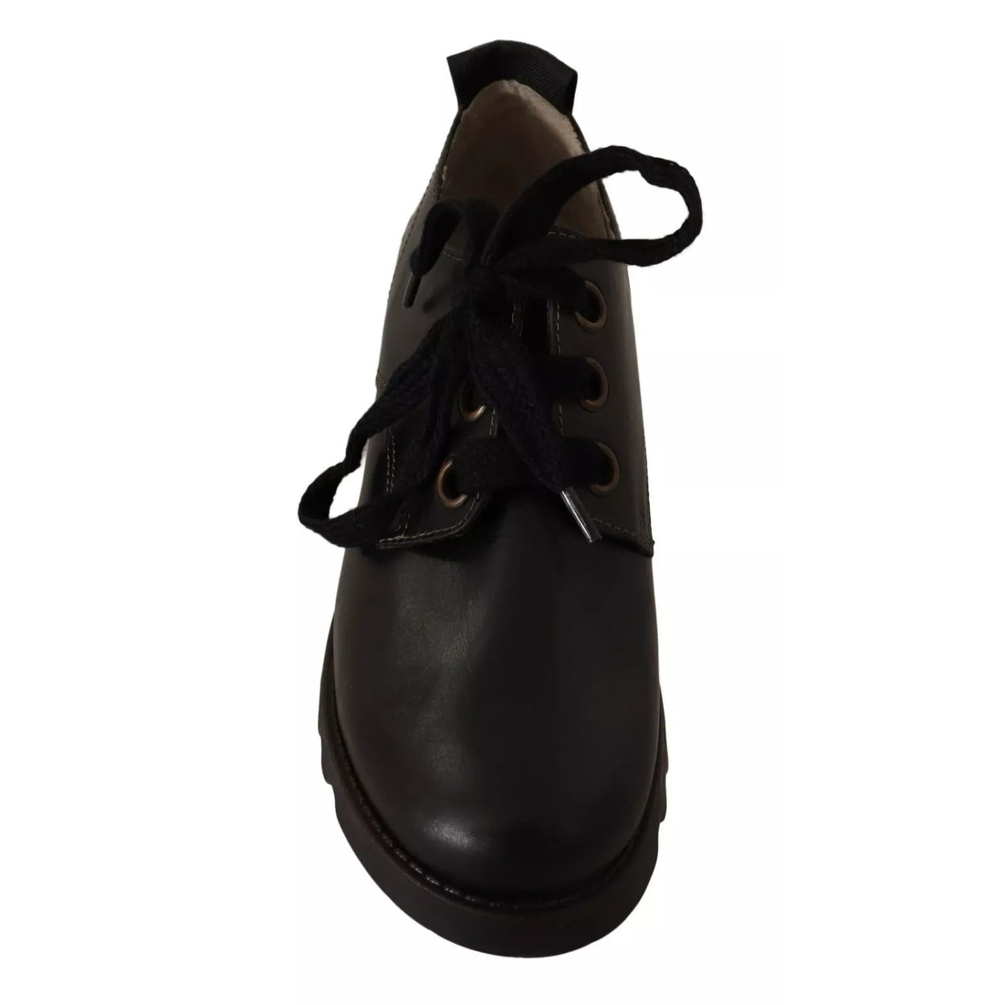 FLY LONDON Black Leather Low Top Lace Up Women Oxford Shoes