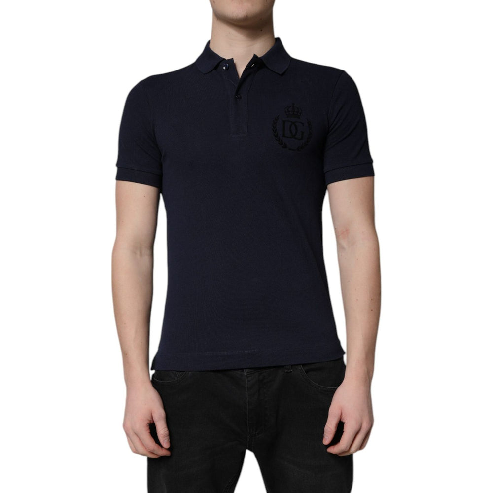 Dolce & Gabbana Dark Blue Cotton Crown Collared Polo T-shirt TSH90014-44
