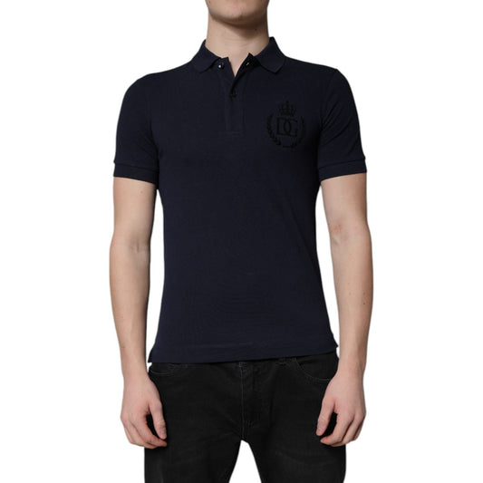 Dolce & Gabbana Dark Blue Cotton Crown Collared Polo T-shirt TSH90014-44
