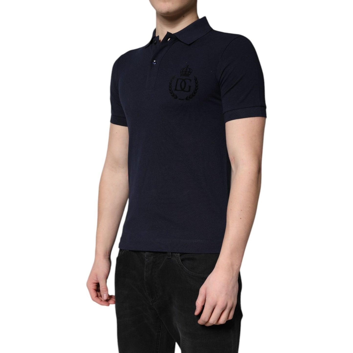 Dolce & Gabbana Dark Blue Cotton Crown Collared Polo T-shirt TSH90014-44