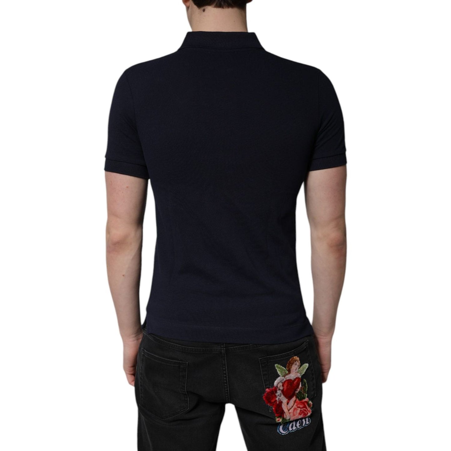 Dolce & Gabbana Dark Blue Cotton Crown Collared Polo T-shirt TSH90014-44