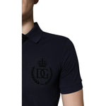 Dolce & Gabbana Dark Blue Cotton Crown Collared Polo T-shirt TSH90014-44