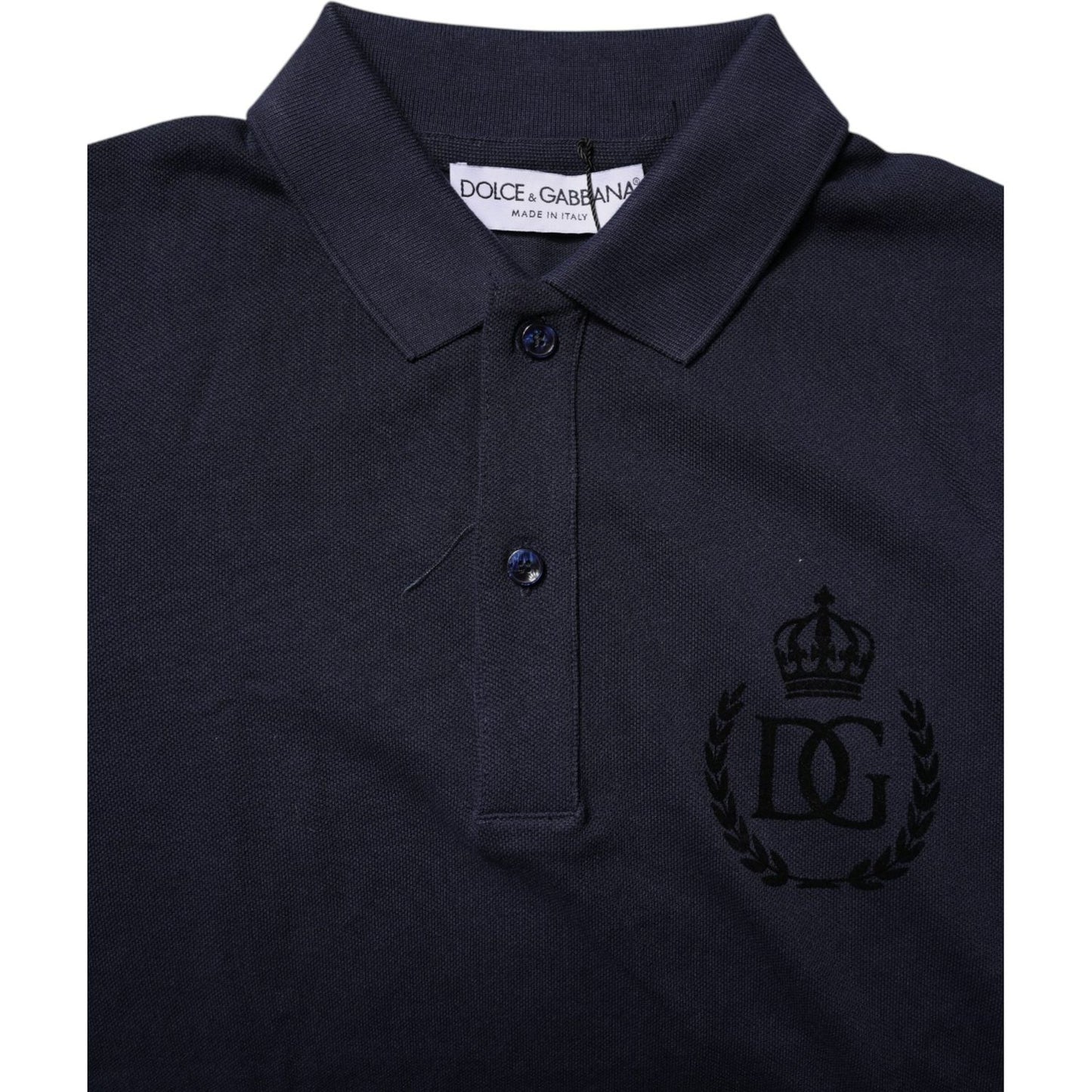 Dolce & Gabbana Dark Blue Cotton Crown Collared Polo T-shirt TSH90014-44