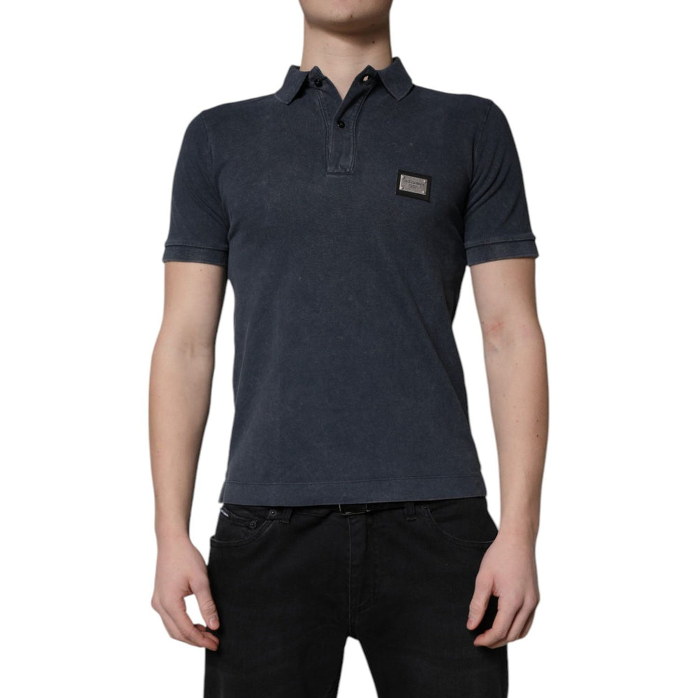 Dolce & Gabbana Dark Blue Logo Plaque Cotton Men Polo Shirt T-shirt TSH90027-44