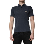 Dolce & Gabbana Dark Blue Logo Plaque Cotton Men Polo Shirt T-shirt TSH90027-44