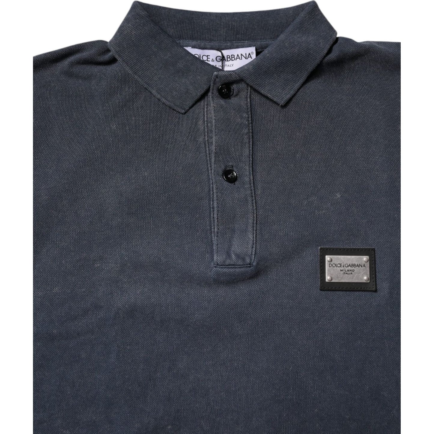 Dolce & Gabbana Dark Blue Logo Plaque Cotton Men Polo Shirt T-shirt TSH90027-44