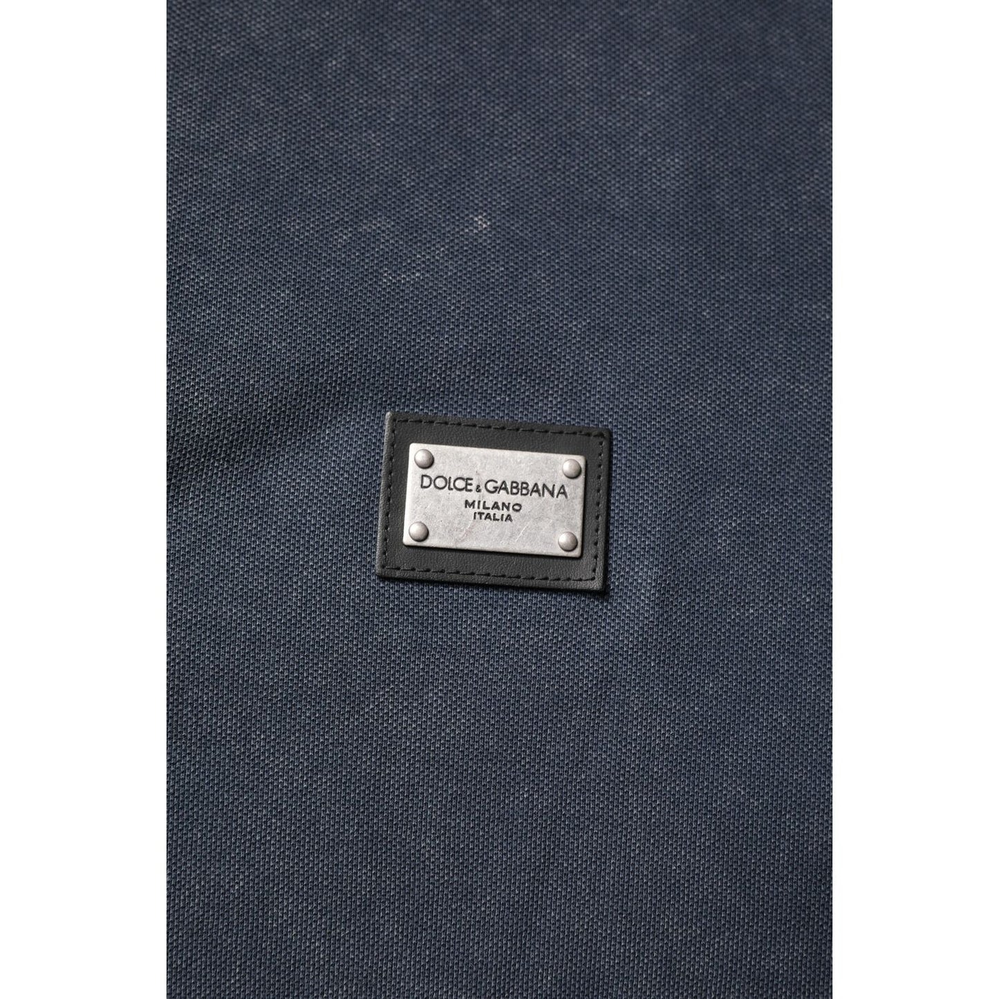 Dolce & Gabbana Dark Blue Logo Plaque Cotton Men Polo Shirt T-shirt TSH90027-44