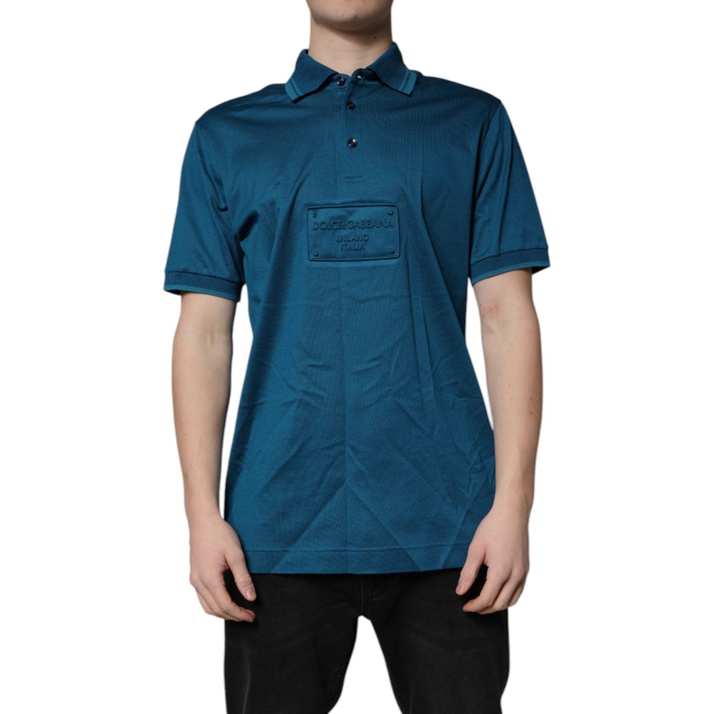 Dolce & Gabbana Blue Logo Cotton Men Polo Shirt T-shirt TSH90104-52
