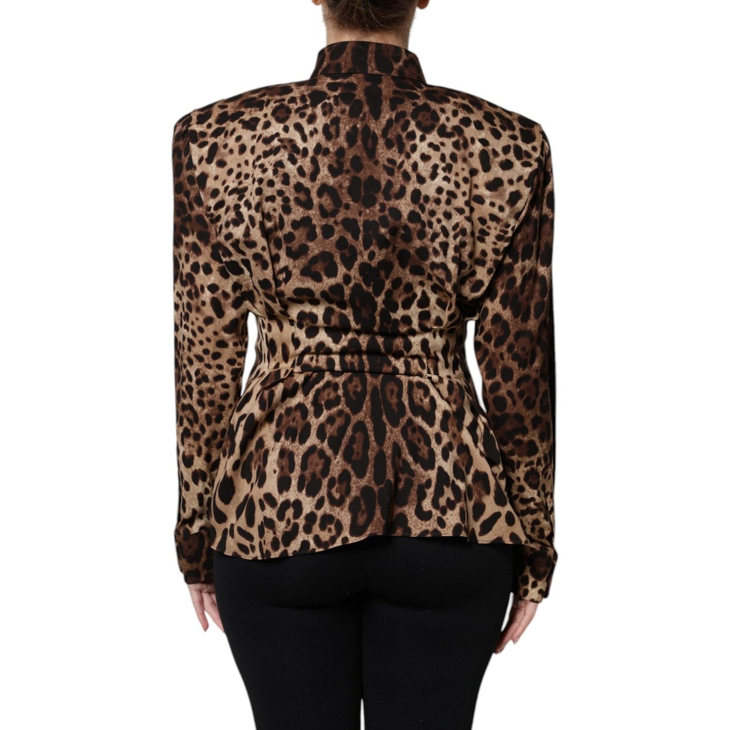 Dolce & Gabbana Brown Leopard Silk Button Down Coat Jacket JKT41388-36