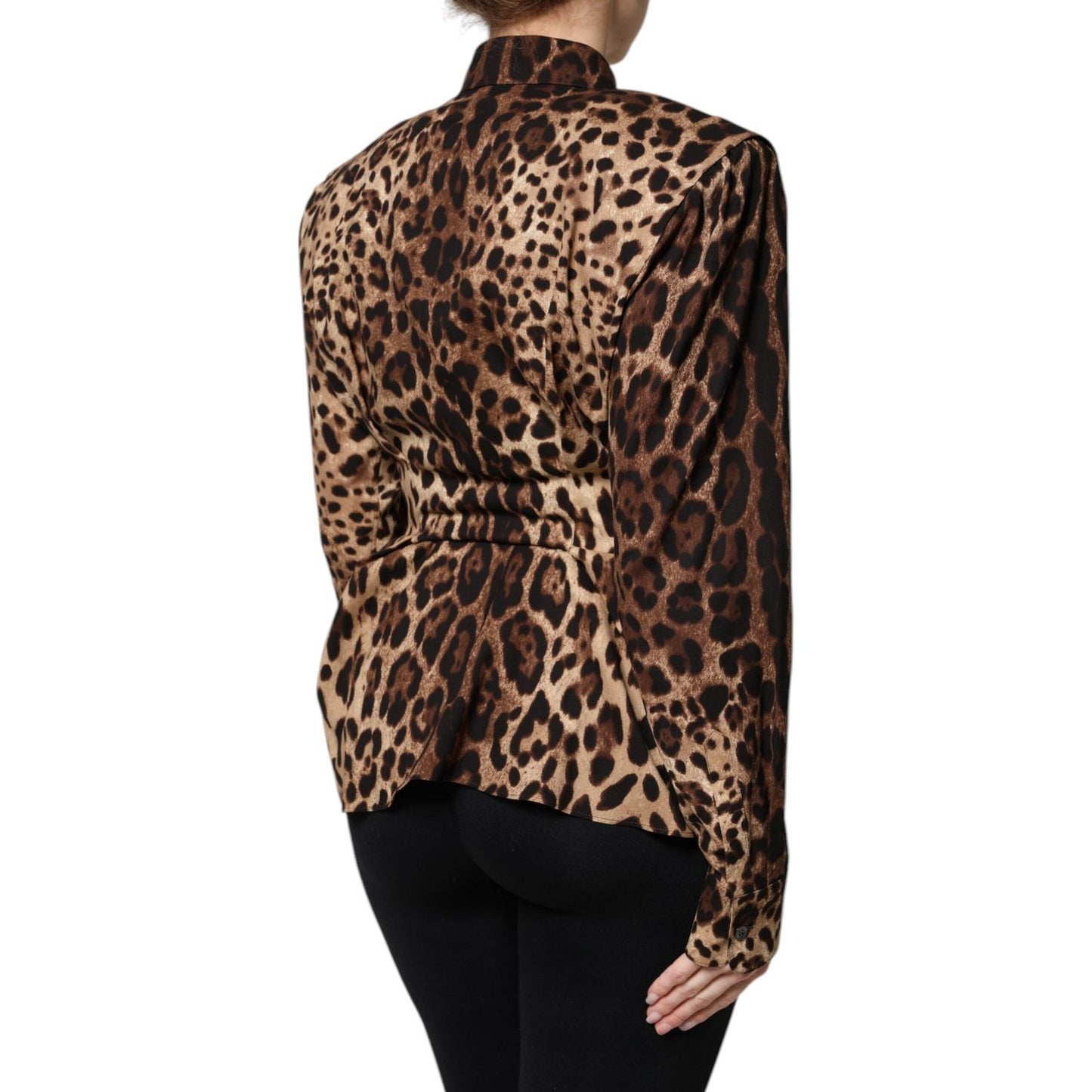Dolce & Gabbana Brown Leopard Silk Button Down Coat Jacket JKT41388-36
