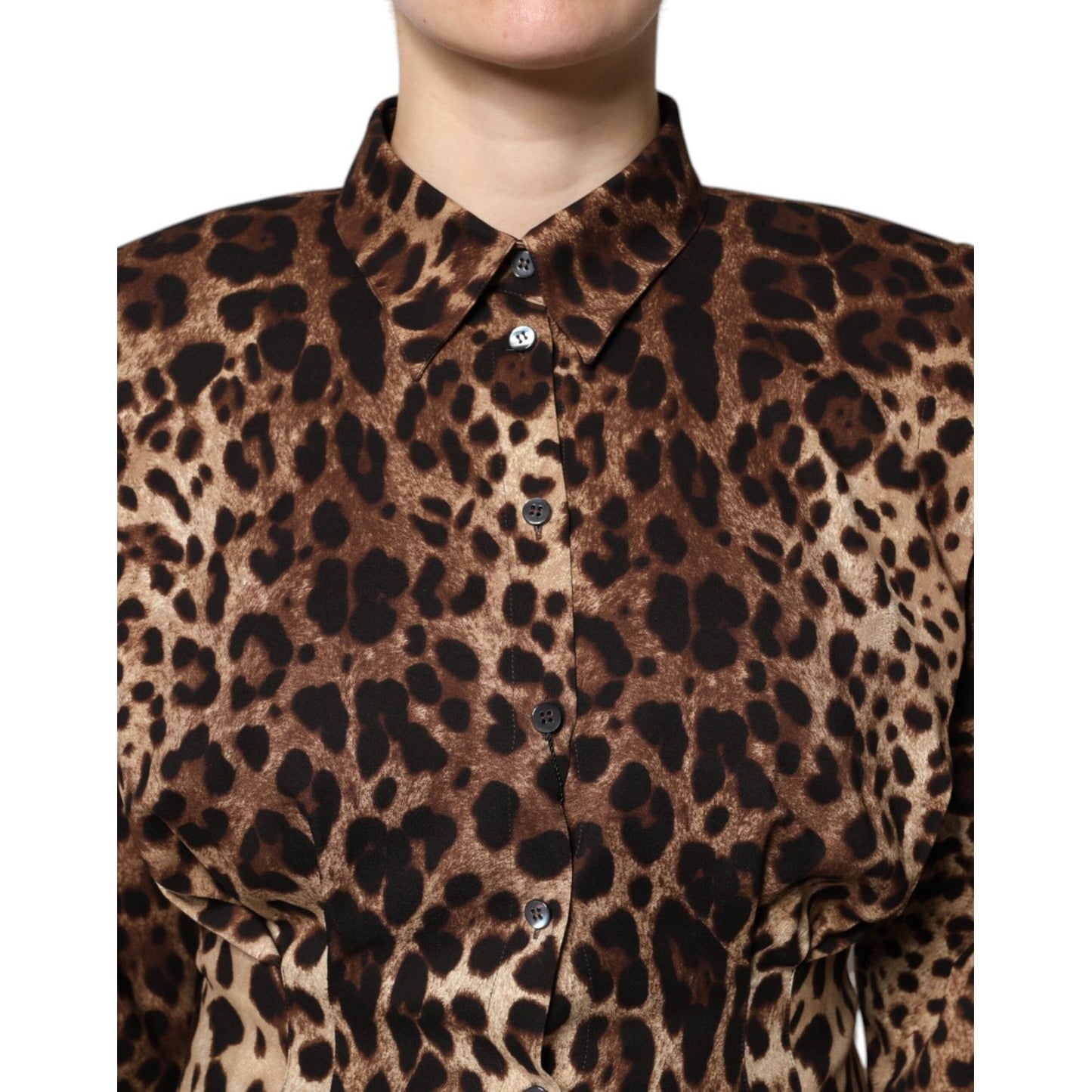 Dolce & Gabbana Brown Leopard Silk Button Down Coat Jacket JKT41388-36