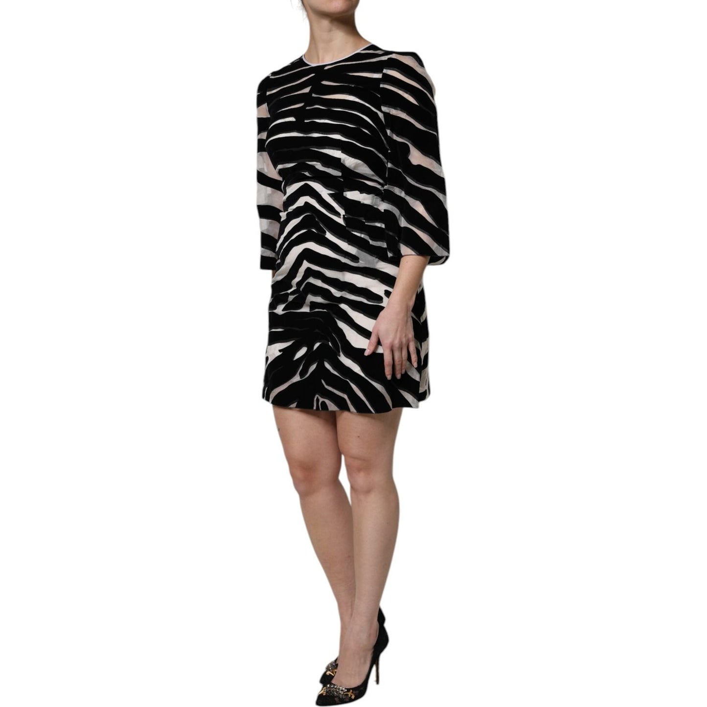 Dolce & Gabbana Black White Zebra A-line Sheath Mini Dress DR81634-36