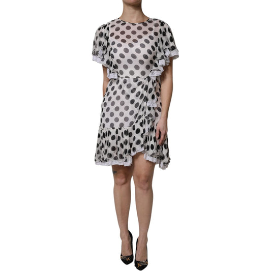 Dolce & Gabbana White Polka Dotted Silk Blend A-line Dress DR81640-36