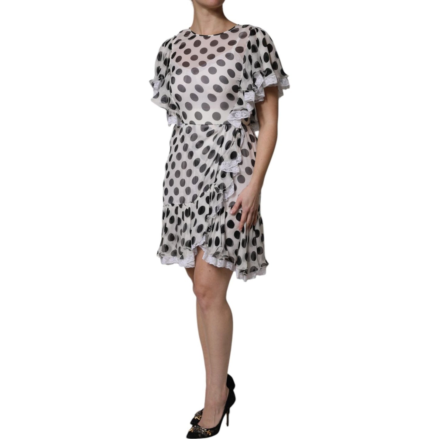 Dolce & Gabbana White Polka Dotted Silk Blend A-line Dress DR81640-36