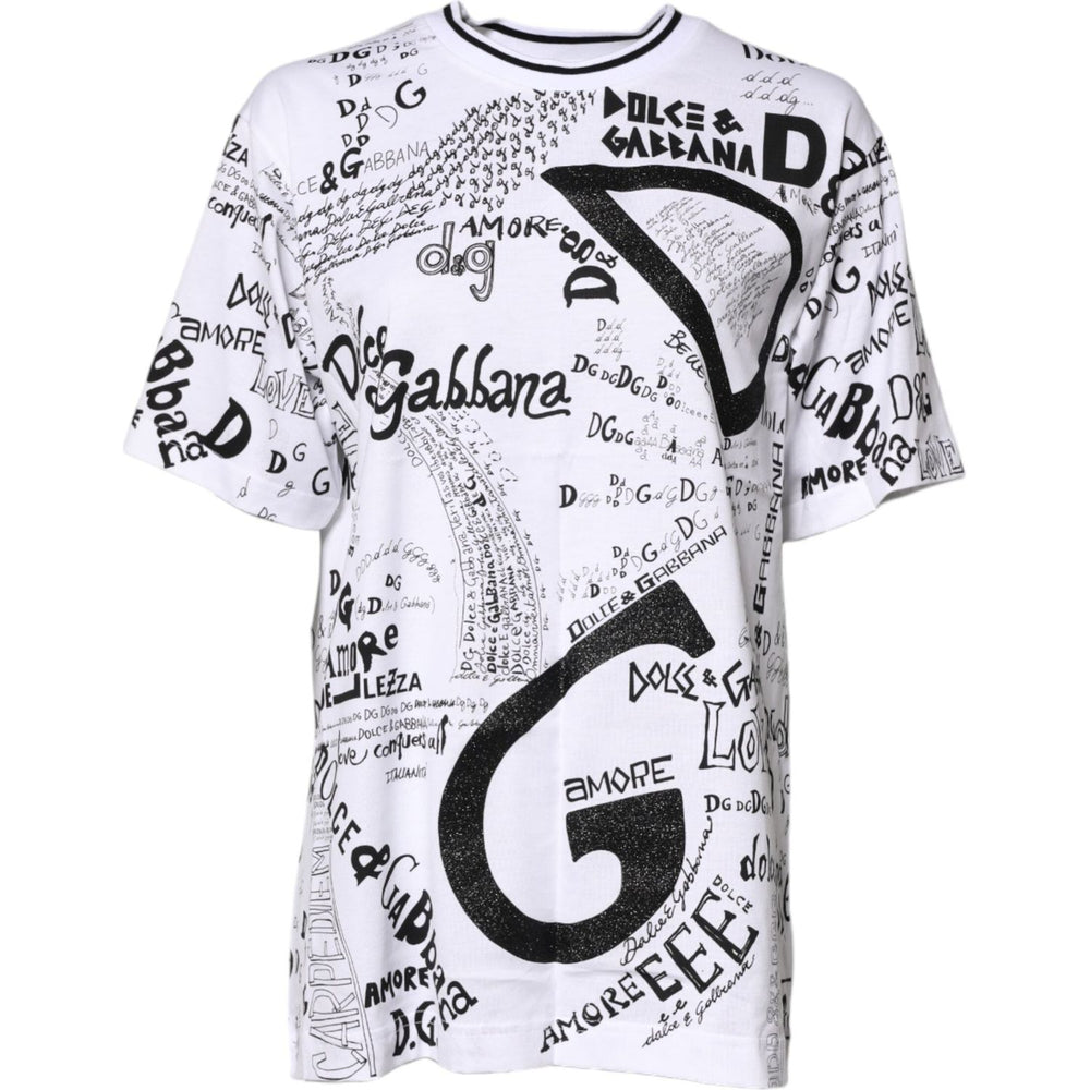 Dolce & Gabbana White Graffiti Print Cotton Crew Neck T-shirt TSH8115-46