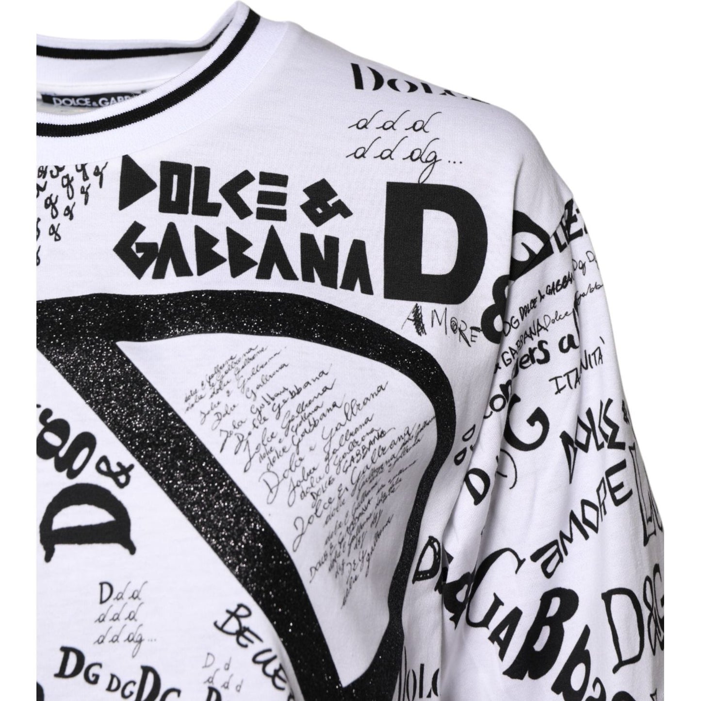 Dolce & Gabbana White Graffiti Print Cotton Crew Neck T-shirt TSH8115-46