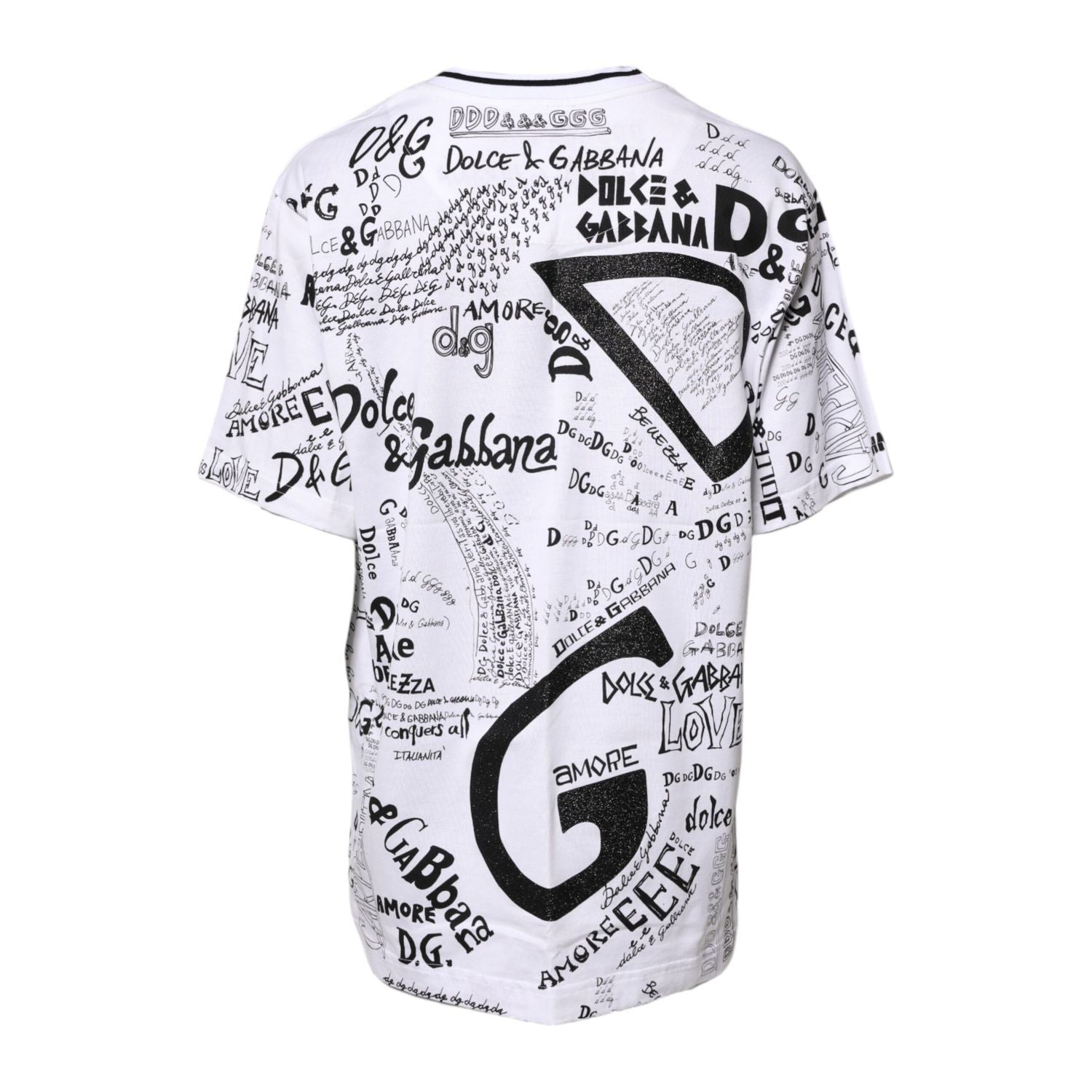 Dolce & Gabbana White Graffiti Print Cotton Crew Neck T-shirt