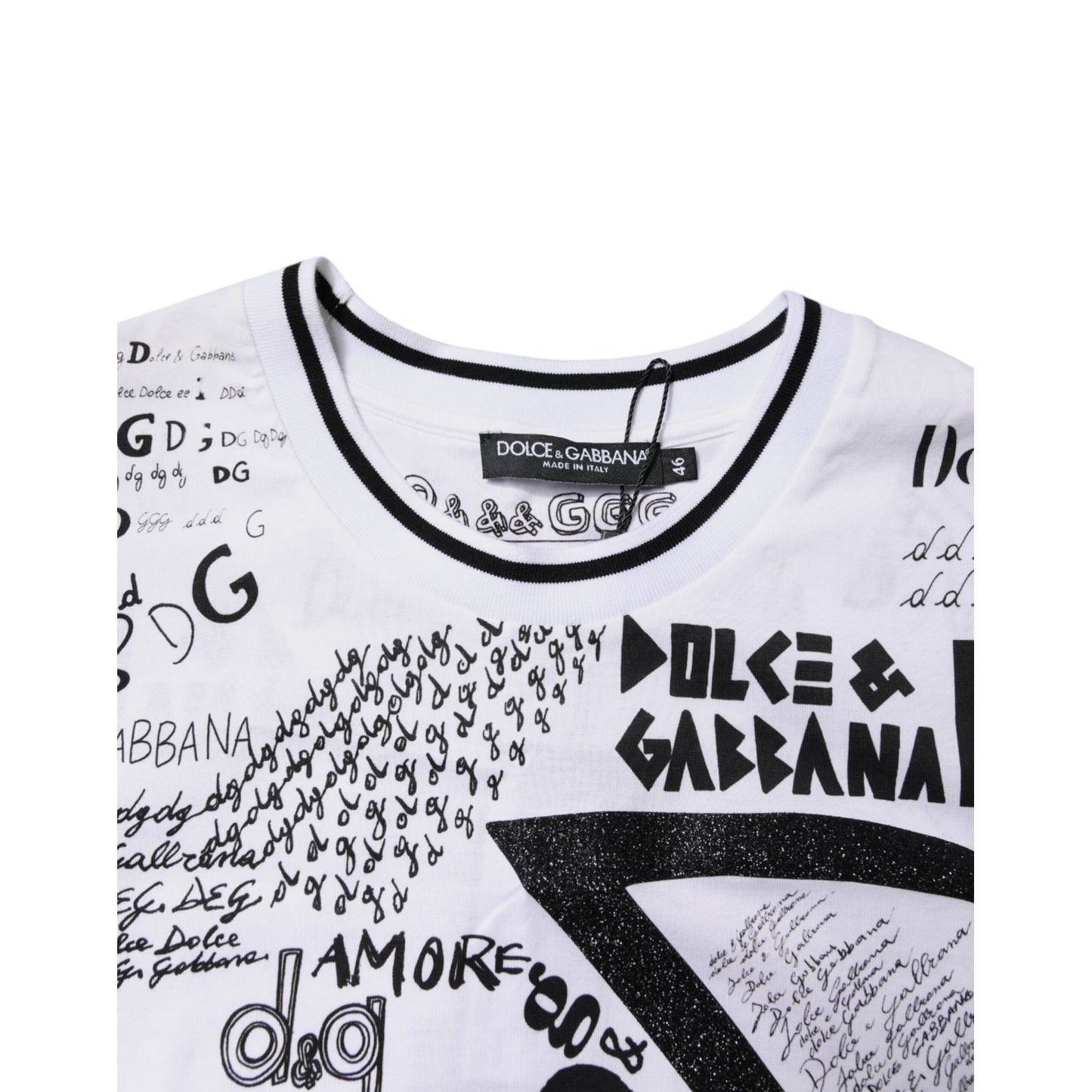 Dolce & Gabbana White Graffiti Print Cotton Crew Neck T-shirt